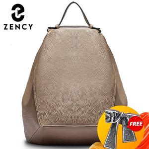 Zency Zaino classico ed elegante da donna in vera pelle per ragazze, borsa a tracolla spaziosa con tasche, adatta per A4, iPad 97, zaino 240307