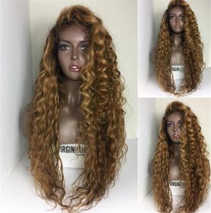 Glueless Full Lace Baby Hair 150 Brazilian Virgen Hair Loose Wave Lace Front Honey Blonde Wig for Black Wome3518979
