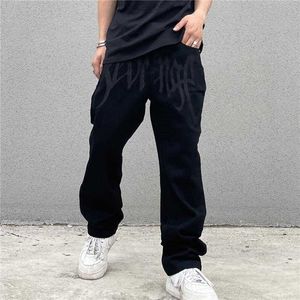 Mens Jeans luxury Designer Denim Embroidery Black Fashion Streetwear Low Rise Baggy Straight Hip Hop Trousers