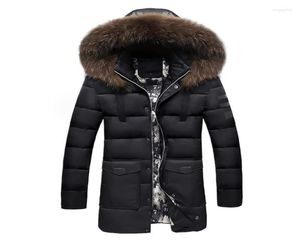 Men039s Down Parkas Winter Jackets Mężczyźni 2022 FUR FUR COLLAR Ożywne długie płaszcze grube puszyste boczne zamek błyskawiczny