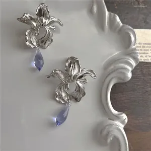 Серьги-кольца 2024, модные модные серьги-гвоздики из стерлингового серебра 925 пробы с кристаллами ириса, висячие серьги-гвоздики для женщин, стальные нерегулярные драгоценные камни