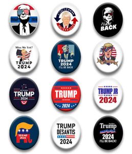 Ny 228inch 58mm Donald Trump 2024 Jag kommer att vara tillbaka pinback -knappar Badge Pin Button Medal Bag Kläddekoration America Presiden1609147