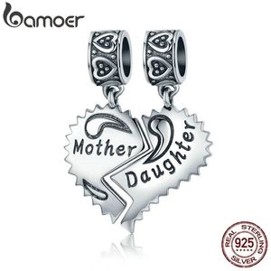 Bamoer 100％925 Sterling Silver Mother and Daughter Love Forever Pendant Charms Fit Braceletsネックレスジュエリー作成SCC427 CJ1912718