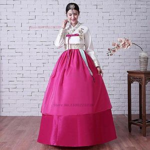 Roupas étnicas 2024 Tradicional Coreano Vintage Vestido Nacional Flor Bordado Dança Antiga Fase Performance Traje Hanbok