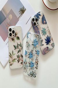 Söt pläteringsblomma blommor blad tydliga telefonfodral hårt dator transparent för iPhone 11 12 13 pro max xr x xs 7 8 plus 13mini chockp8220281