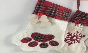 2019 Julstrumpa Cat Dog Paw Fluffy Santa Socks Snowflake Xmas Tree Parttern Christmas Gift Bag EWE26868673592