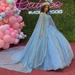 Vestidos de xv A Os Quinceanera Sukienka z owiniętą cekinową koralikową nieba niebieska suknia balowa sukienki na balu