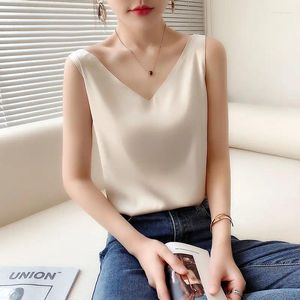 Women's Tanks Silk Camisole Inner Suit White Black Bottoming Satin Mulberry Top Small Summer V-neck