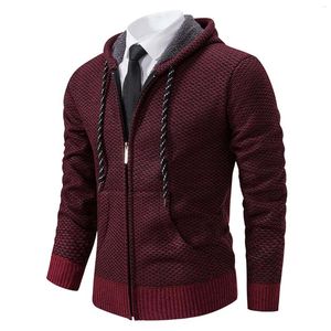 Camisolas masculinas 2024 Cardigã de inverno de outono Homens de estilo coreano com capuz com zíper sólido suéter de lã de roupas de lã com zíper de malha de malha