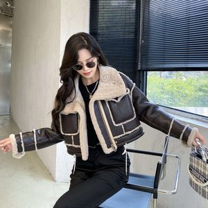 Winter New High 2023 Waist Genuine Leather Motorcycle Integrated Small Coat Women's Short Haining Lamb Fur Grass Jacket 5857