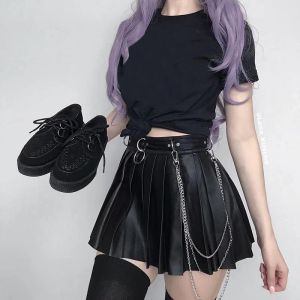 Elbiseler kadın etekler gotik kısa aline highwaist seksi zincir 2021 Kore moda yaz sıcak kız öğrenci siyah mini pleatedskirt