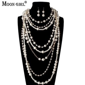 Ожерелье из бисера Moon Girl Multi-Layer Symeduled Wearls Chain Long Mourdenty Choker для женщин модные украшения 221102330F