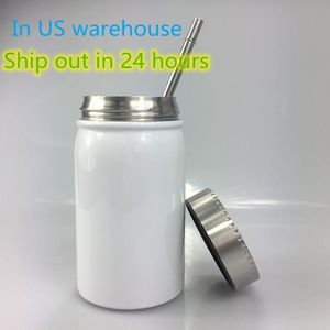 US Warehouse 500 ml Sublimation Mason Jar Mubs kubek kawy ze stali nierdzewnej Przenośna izolacja cieplna butelka z pyłkiem z m209t