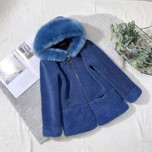 Nuovo Autunno Inverno E Pile di Pecora Haining Pelliccia Cappotto da Donna Colletto in Volpe Finta Cachemire con Cotone Addensato 3577