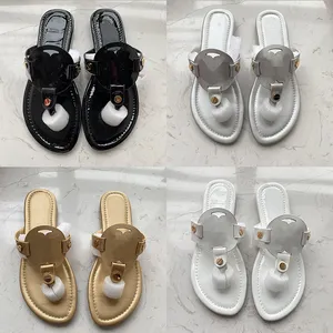 Designer Metallic Patent Matte Leather Slides Thong Sandals for Women Casual Slip-on Flip Flops in White Black Yellow Pink Silver 35-43 With Box