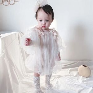 Verão estilo coreano meninas gaze vestidos irmã mais velha combinando roupa bebê meninas vestido de festa nascido bodysuits 240226
