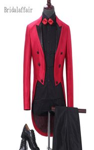 Gwenhwyfar Red Mens Tailcoat Men for Men Groom Tuxedo 2PCSピークラペル男性スーツモーニングドレスジャケットパンツSet4274494