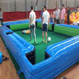 wholesale 9mLx6mW (30x20ft) with 16balls Funny Billiard Sport game inflatable football snooker table,soccer pool table for amusement park with blower