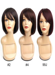 Perucas de cabelo humano curto estilo bob, cabelo chinês, cor natural, marrom escuro, vinho escuro, borgonha, 99j, cabelo reto, sem tampa, no3600374