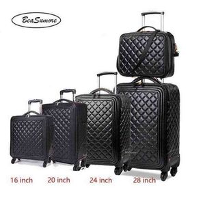 Beasumore Retro Pu Leather Trolley Set Spinner Inch Donne Valigia ad alta capacità Ruote Uomo Cabin Trolley J220707210V