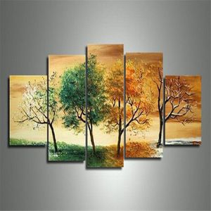 Hand-painted Art Spring summer autumn and winter four seasons Landscape art 5 pcs set Modern abstract scenery painting on the ca273R