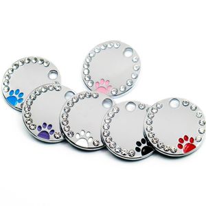 20 pçs strass gravado etiqueta de cão personalizado pet cat id tags anti-perdido gatinho filhote de cachorro tag cães coleiras pingente acessórios 1020233e