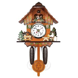 Relógio de parede de cuco de madeira antigo pássaro tempo sino balanço despertador decoração de arte para casa 006286M