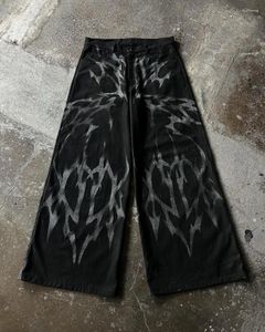 Dżinsy męskie Y2K American Style falowane printowane spodnie z prania o wysokiej puchu proste szerokopasmowe spodnie HARAJUKU RETRO ZABAWNY