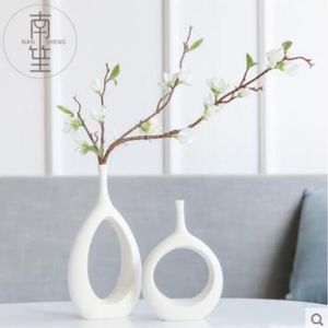 Vaso de flores criativo moderno e branco de cerâmica, decoração para casa, vasos para decoração de casamento, estatuetas de porcelana, decoração de armário de tv2660