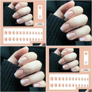 False Nails French Gradient Nude Color Pink White Matching Manicure Drop Delivery Dhlgk