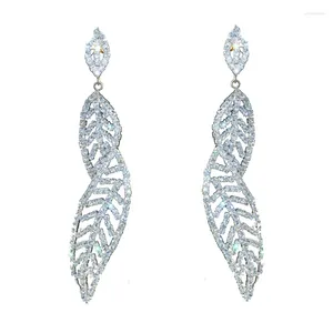 Dangle Earrings Chran Crystal Wedding Long Silver Plated Leaf Shape Rhinestone Bridal Bridesmaid Party Prom Jewelry