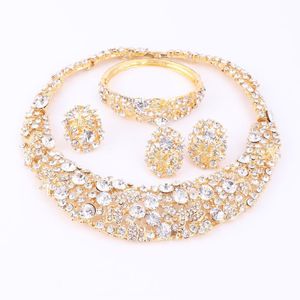 Women Gold Plated Boho Crystal Jewelry Set With Necklace Earrings Bracelet Ring Direct Selling Statement For Party Wedding Jewellr211D