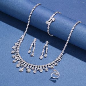 Necklace Earrings Set Design 2024 Cubic Zirconia 4 Pieces Costume Jewelry For Women Dubai Bridal Weedding Party Jewellery Accessories