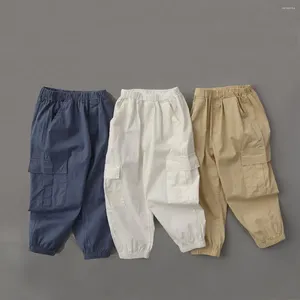 Pantolon düz renkli moda çocuk kargo pantolon 2 ila 8 yıl erkekler gevşek çocuklar giyim gündelik çocuk uzun 2024