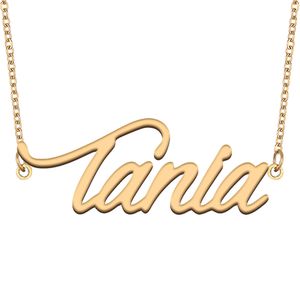 Tania namn halsband anpassad typskylt hänge för kvinnor flickor födelsedag gåva barn bästa vänner smycken 18k guld pläterat rostfritt stål