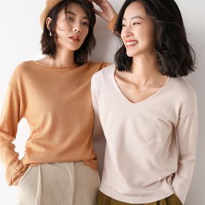 Spring Autumn Wool Blend Sweaters Kvinnor Fashion Sexig V-ringning Pullover Loose Batwing Sleeve Plus Size Sticked Tops 200929