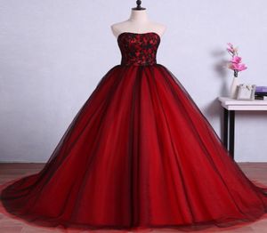 Red and Black Long Prom Dresses for Graduation Tulle Ball Gown Lace Formal Evening Gowns Dresses vestido de festa longo Formal Occ9823511