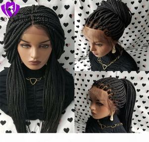 200 Density Box Braids Парики с кружевной передней частью для американских черных женщин Длинный черно-коричневый блондинный плетеный парик с натуральной линией волос8995201