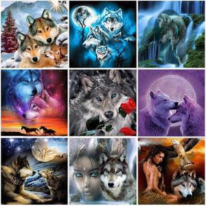 Wolf DIY 5D Diamond Painting Pełna okrągłe żywica wiertnicza Diamont Haft Haft Cross Stitch Domowe Dekor Home Art 2106082728