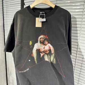 Homens camisetas High Saint Michael Wash Old Manga Curta Moda Vintage Impressão Casal Manga Curta T-shirt Mens Mulheres Hip Hop Oversize Tops Tamanho S-XL SM0966