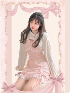 Work Dresses Japanese Kawaill Lolita Dress Women Bow Pink Party Mini Female Princess Korean Fashion 2 Piece Set 2024 Spring