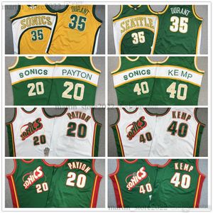 Juventude crianças retro malha basquete jerseys kevin 35 durant shawn 40 kemp gary 20 payton equipe verde branco 100% bordado envio rápido