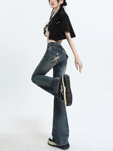 American High Street Vintage Denim Flare Pants Womens Pantalones De Mujer 2024 Fashion Street Y2K Jeans Female Horseshoe Pants 240311