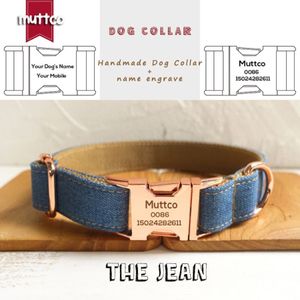 MUTTCO coleira personalizada para animais de estimação com design próprio THE JEAN coleira artesanal 5 tamanhos gravados em ouro rosa fivela coleira e trela para cães UDC035M237G