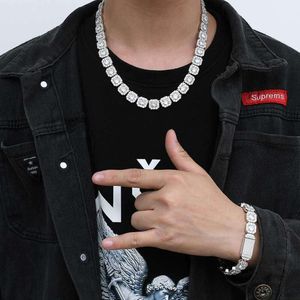 Fashion Custom Jewelry 10Mm/12Mm Sier Hiphop Rock-Candy Necklace With Square Tennis Moissanite Chain