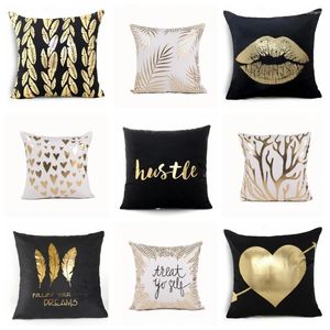 Pillow Nordic Scandinavian Black And White Brozing Pillowcase Gold Foil Decorative Home Decor Sofa Throw Pillows17 17in
