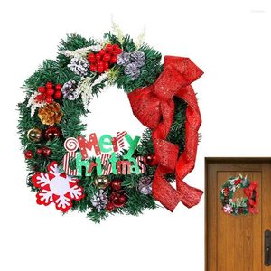 Fiori decorativi Ghirlande natalizie Decorazioni per la casa Porta d'ingresso Ghirlanda invernale con allegro nastro Berry Bow Ghirlanda artificiale