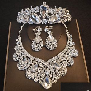 Takı Lüks Kristal Bling Gelin Düğün Taç Kolye Küpe Setleri Quinceanera Partisi Resmi Etkinlikler SE269R DRAP TESLİM ACCES DHOUJ