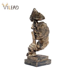 Vilead 27cm resina silêncio é máscara dourada estátua ornamentos abstratos estatuetas escultura artesanato para escritório decoração de casa vintage 2254g