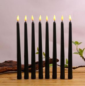 Pacote de velas com 6 velas de aniversário LED pretas, amarelo, branco quente, plástico, sem chama, cintilação, operado por bateria, Halloween5629603